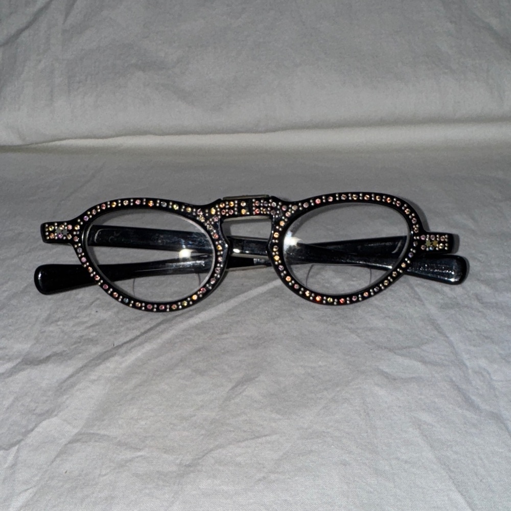 Vintage Rhinestone Oval Glasses with bifocal lenses.